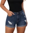 thumbnail image 2 of Costeam Womens High Waist Ripped Denim Shorts Distressed Cuffed Hem Casual Jean Shorts with Pockets Stretchy Frayed Raw Hem Summer Everyday Short Jeans, 2 of 5