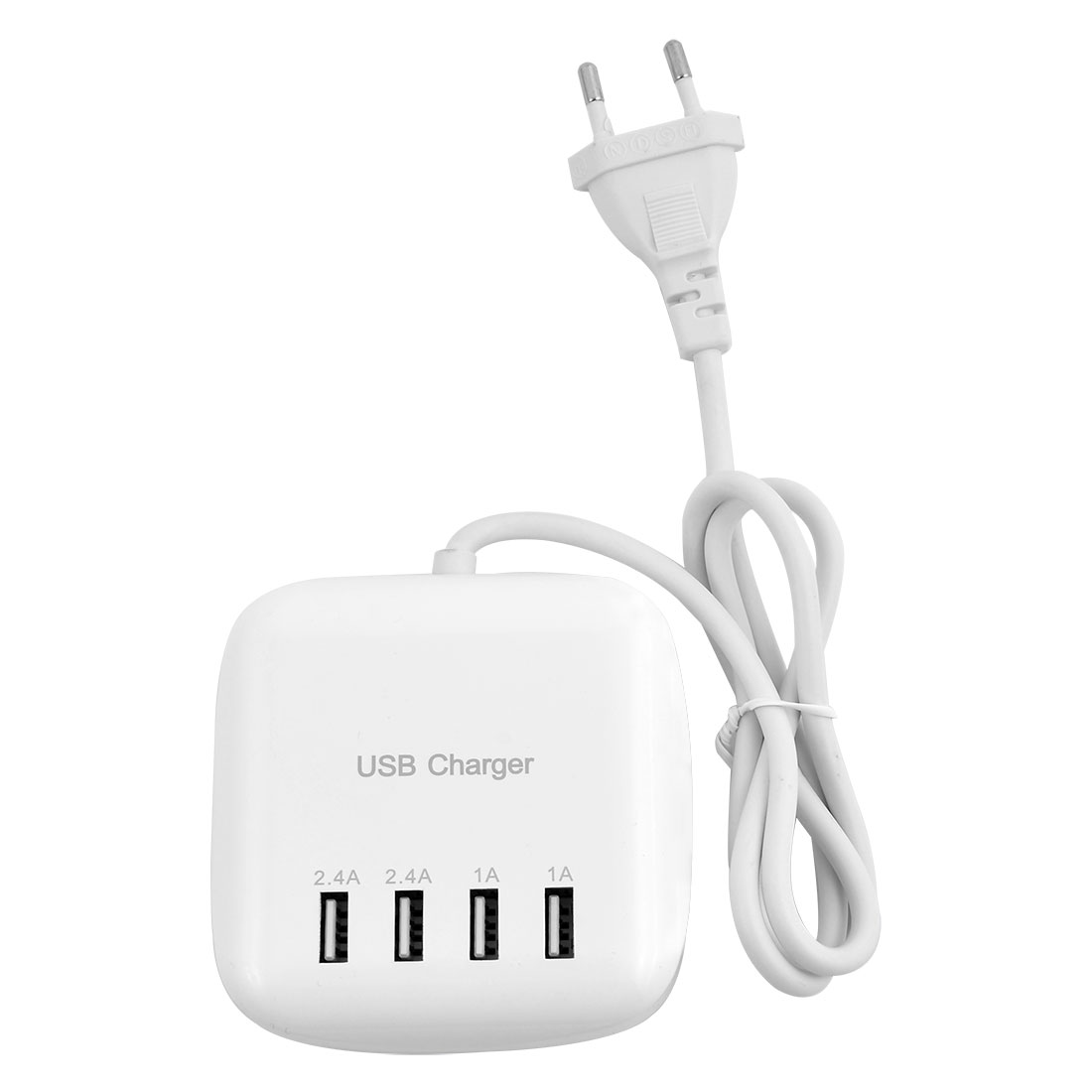 Cell Phone Wall DC 5V EU Plug Power Adapter 4 Port USB Charger White