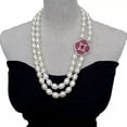 thumbnail image 2 of EOEMY 24"-26" 2 Strands White Sea Shell Pearl Cz Pave Pendant Necklace Lady Jewelry, 2 of 6