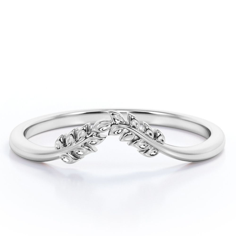 JeenMata Inspired By Nature - Vine Leaf Ring - Wedding Band - 18K White Gold Plating over Silver