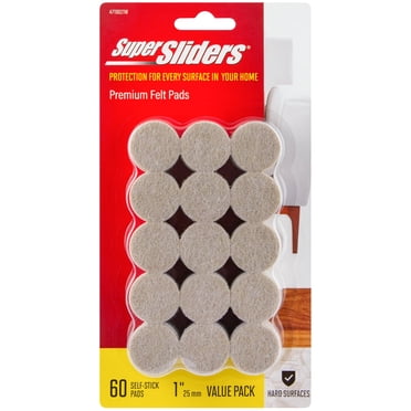 Super Sliders 1 Inch Round Self-Stick Felt Furniture Pads for Hardwood Floors, Beige, 60 Pack