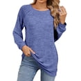 thumbnail image 1 of Timegard Womens Tops Round Neck Long Sleeve Solid Color Tee Shirts Dressy Casual Loose Warm Tops Fall, 1 of 7