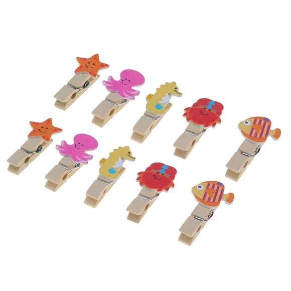 MasteelfCA 10 Pcs Pinces en Bois en Forme d'Animaux Marins DIY Pince Murale Pochette Photo Pinces Dessin Animé pour Maison Enfants