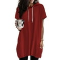 thumbnail image 2 of Timegard Tops for Women Drop Shoulder Short Sleeve Hoodies Mid Long Tops Casual Comfy Loose Blouse, 2 of 6