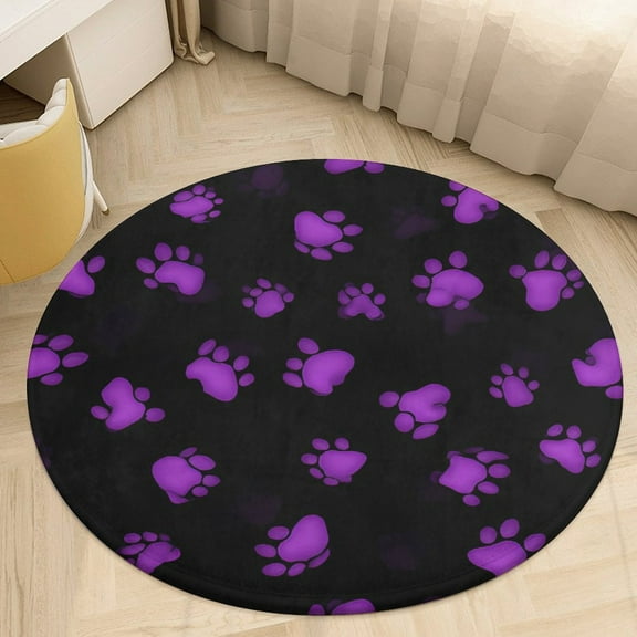 Colorful Paw Prints Round Area Rugs for Bedroom Living Room, 3FT Soft Indoor Circle Carpets, Carpet Home Decor Floor Mat