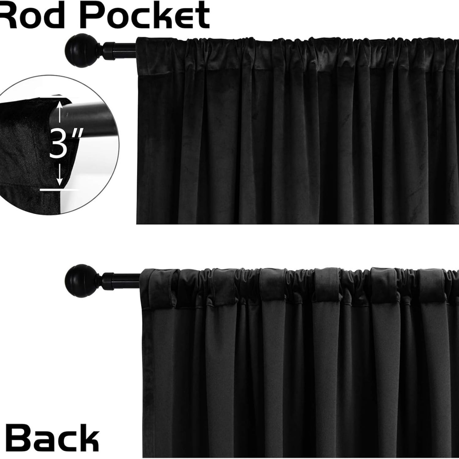 Velvet Curtains with Back Tab and Rod Pocket Soft Privacy Light Filtering Velvet Drapes for Bedroom and Living Room, Set of 2 Panels