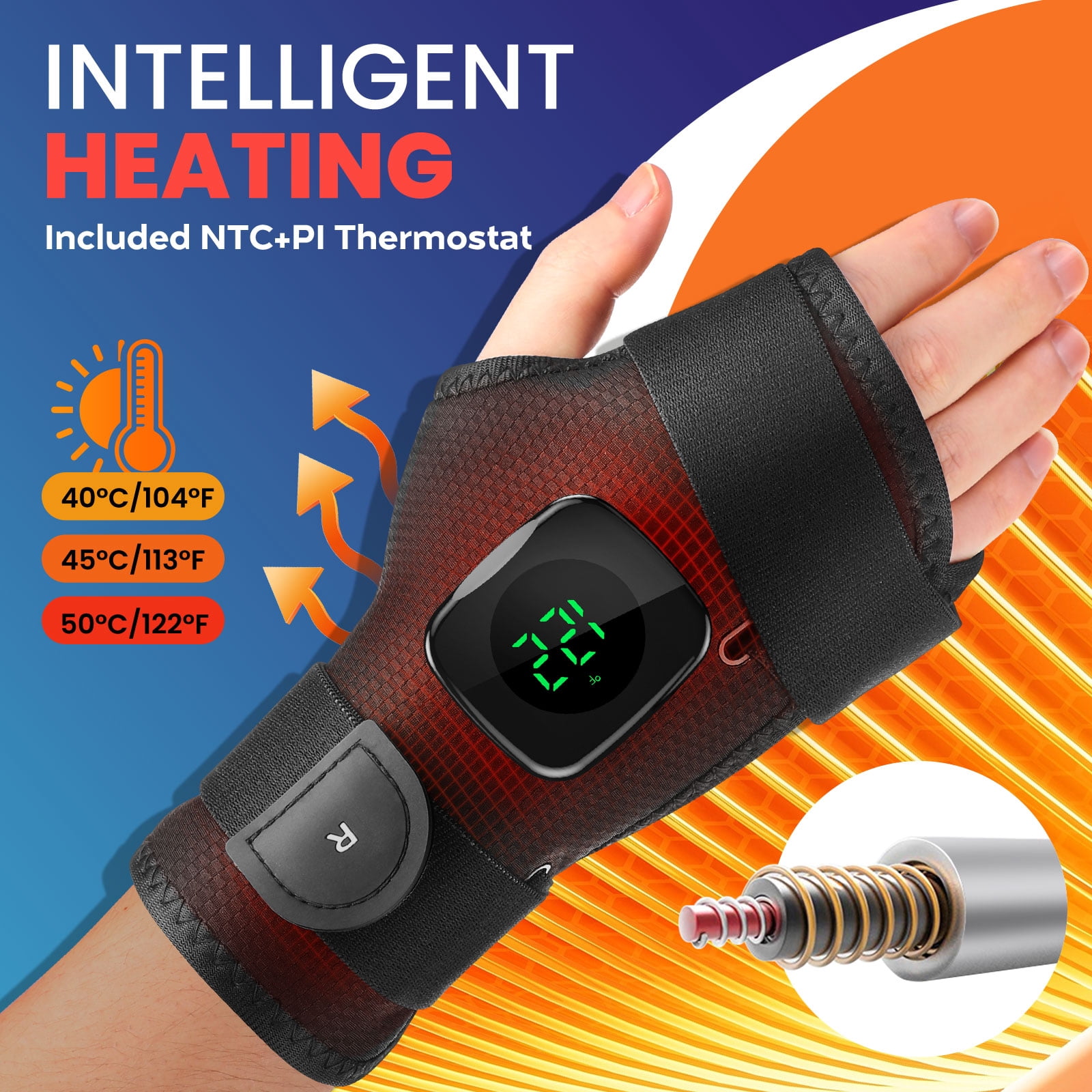 Wrist Heating Pad Wrap, Heated Wrist Brace, Cordless Heating Wrist Wrap , Hand Heating Pad,3 Heat Levels, Carpal Tunnel Relax, Gifts for Family, Travel,Right Hand,Black