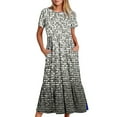 thumbnail image 6 of Penkiiy Women's Summer Casual Short Sleeve Crewneck Dress Casual Flowy Tiered Maxi Beach Dress With Pockets Shiny Print Dress XL Gray, 6 of 7