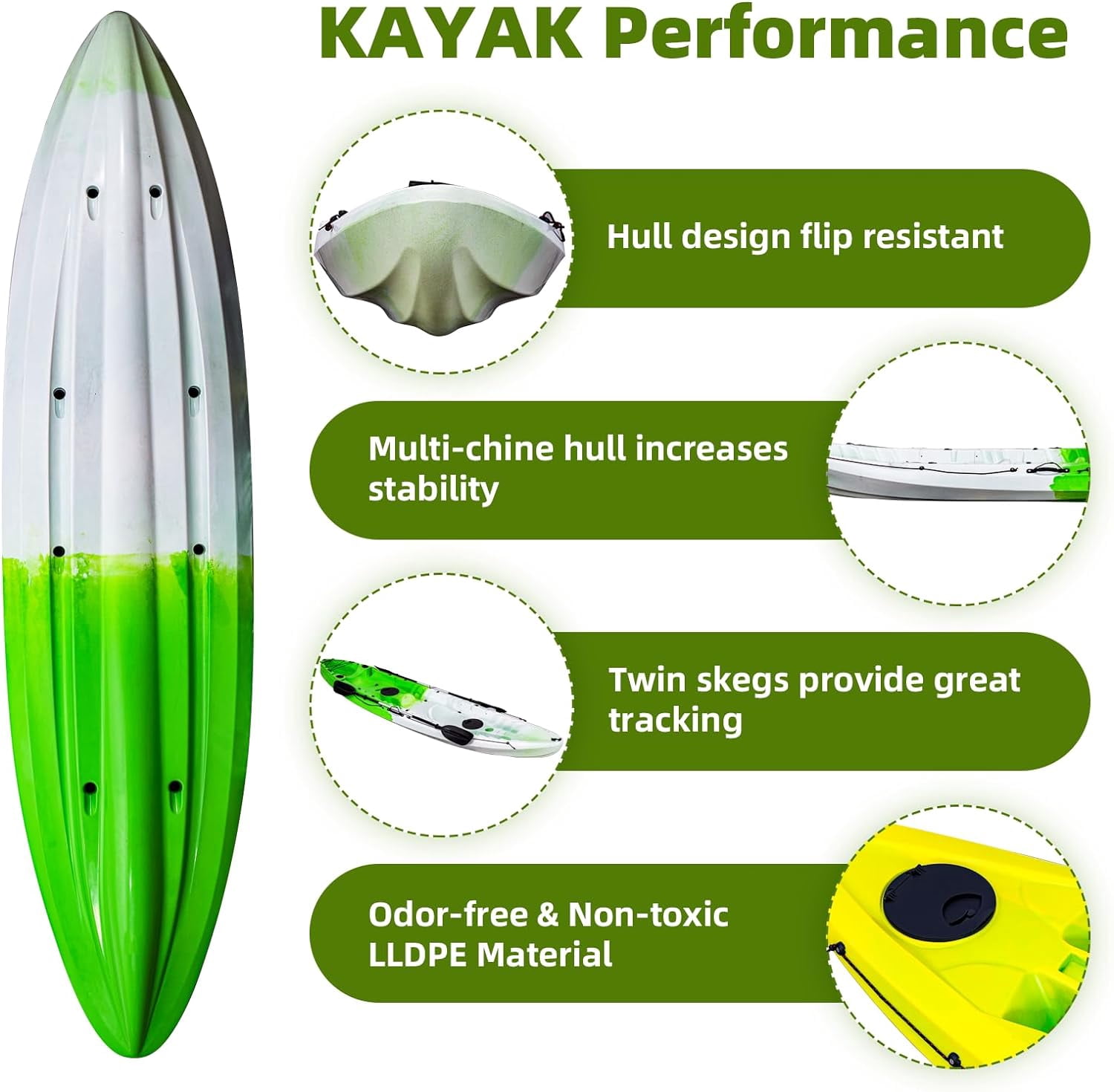 Tandem Fishing Kayak, 12.4FT for 2-3 Adults with Paddle, Comfortable Seats, 600LBS Capacity, Hard-Shell Ocean Kayak