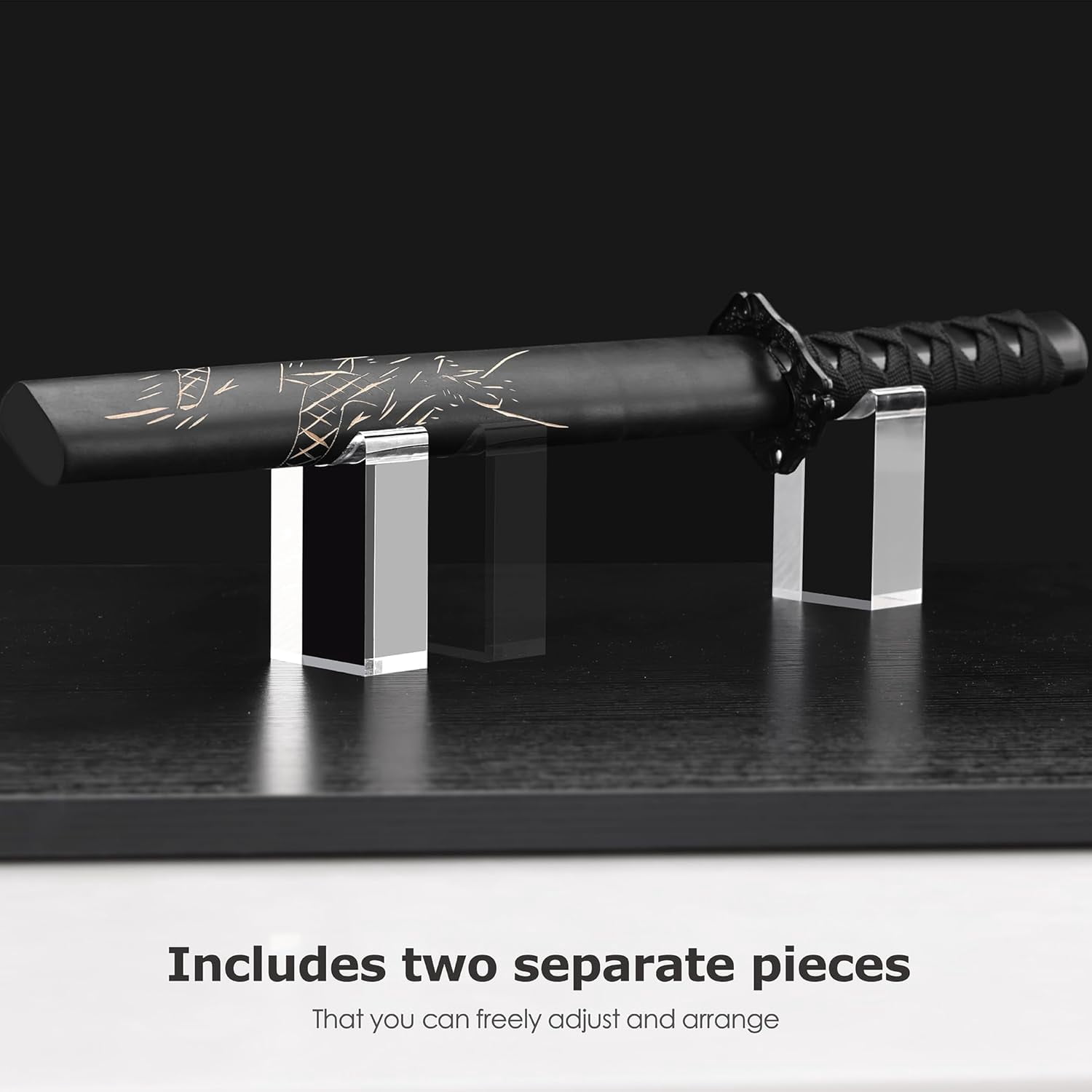ABCISI Sword Stand Display, Polished Acrylic Katana Stand & Wand Holder for Desktop, Clear Knife Display Rack compatible with Samurai Swords, Daggers, Magic Wands, No Assembly Required, 2/Set