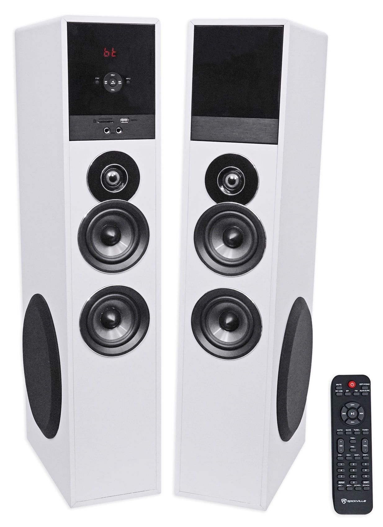 Rockville TM80W White Powered Home Theater Tower Speakers 8" Sub/Bluetooth/USB
