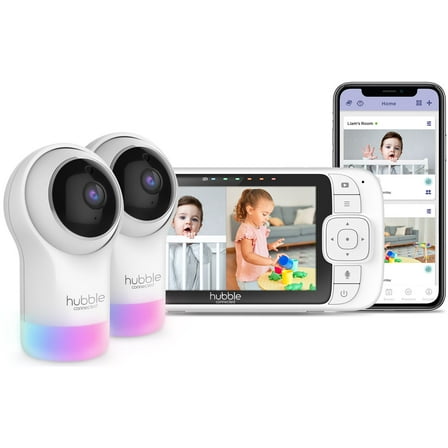 Hubble Connected Nursery Pal Glow  Twin with 2 Cameras, HD Color Screen, and Hubble Grip in White