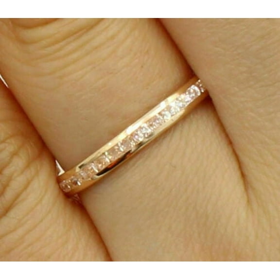 1ct Round Simulated Diamond Channel Eternity Anniversary Wedding Band Ring 14k Yellow Gold Plated