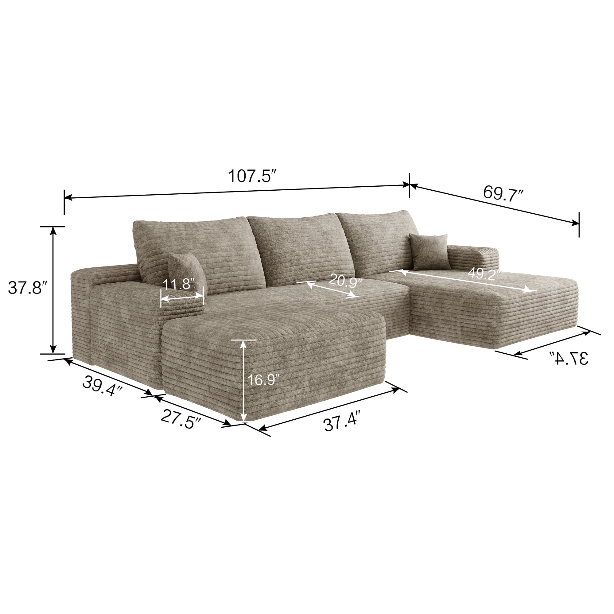MAYEERTY 107" Cloud Sectional Couch Modern Modular Sofa for Living Room No Assembly Required, Camel