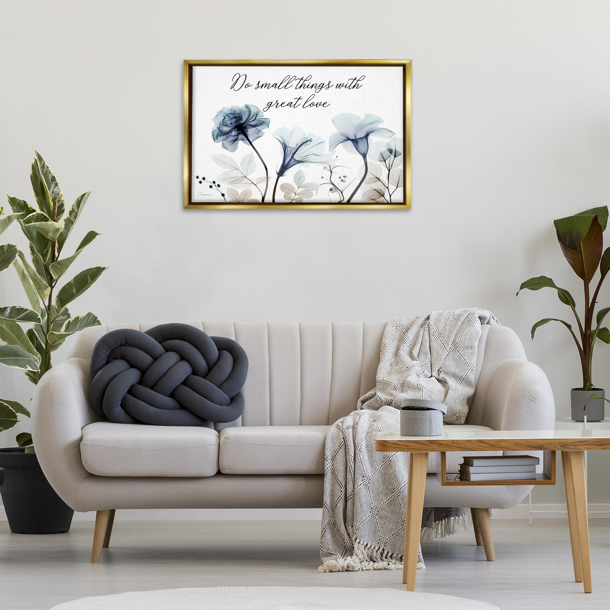 Stupell Industries With Great Love Floral Religious Painting Gold Floater Framed Art Print Wall Art, 31 x 21