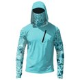 thumbnail image 6 of Men's Abstract Print Hooded Fishing Shirt with Face Mask - Long Sleeve UPF 50+ Quick-Dry Sun Protection Pullover with Zipper Pocket, Drop-Shoulder Outdoor Top for Hiking & Sports Sky Blue S, 6 of 7