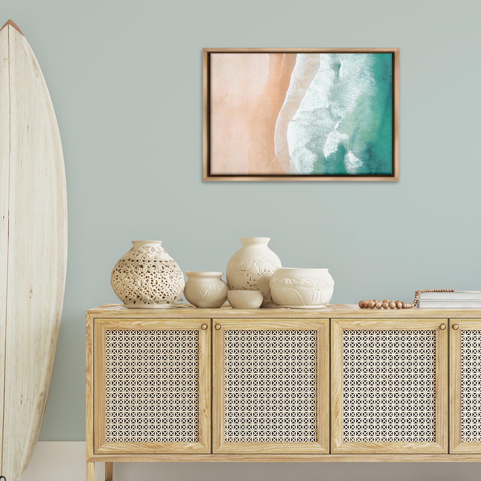 Stupell Industries Aerial Sea Waves Coastal Painting Brown Floater Framed Canvas Art Print Wall Art, 31 x 21