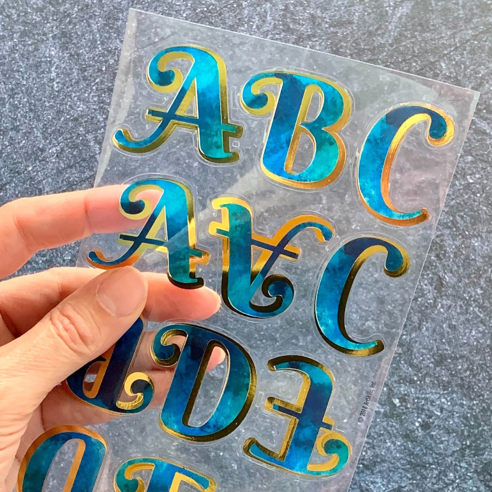 ArtSkills Letter and Number Alphabet Stickers, 1.5" and 1" Gold and Blue Watercolor, for Birthdays, School, 160 Pieces