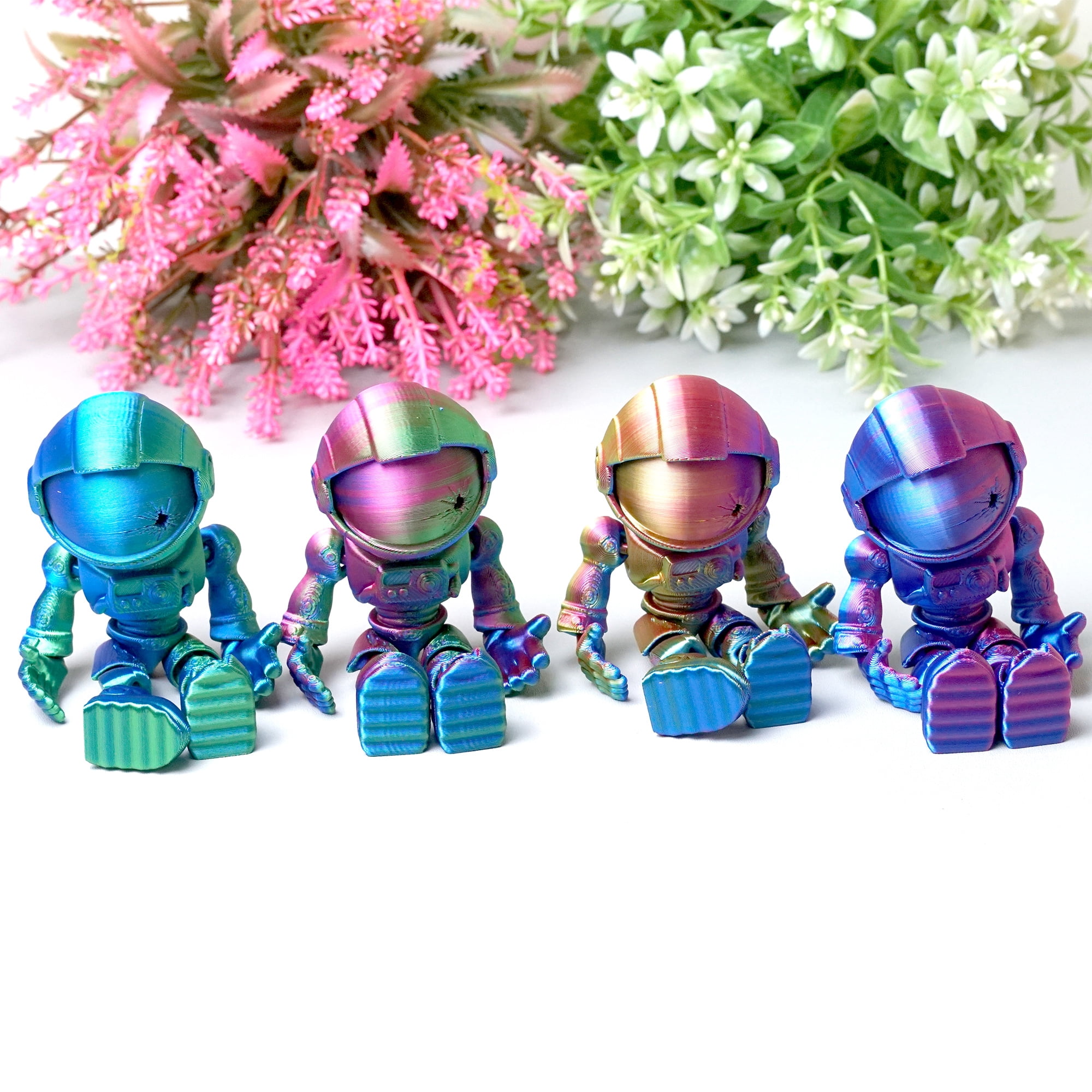 4pcs/set 3D Printed astronaut ,Flexible Joint Animal lacertid Figurines,Realistic Eyes, Home Office Decor,Fidget Toy for Adults Teens Boy Festival Gifts