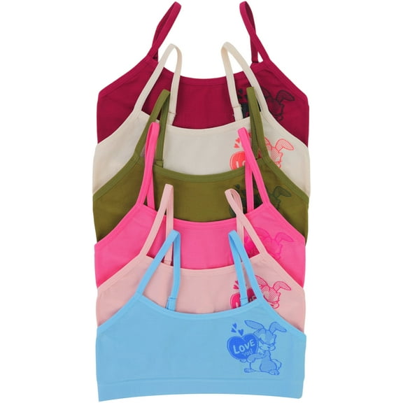 ToBeInStyle Girls Pack of 6 Fun Print Training Bras Top Wire-Free Non-Padded - Love You Rabbit - Medium