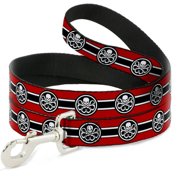 Marvel Comics Pet Leash, Dog Leash, Hydra Logo Stripe Red Black White, 4 Feet Long 0.5 Inch Wide