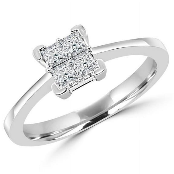 MDR140108-7.5 0.38 CTW Invisible-Set Princess Cut Diamond Engagement Promise Ring in 14K White Gold - Size 7.5
