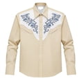 thumbnail image 4 of DeHolifer Shirts for Men Cowboy Pearl Snap Long Sleeve Embroidered Shirts Casual Work Button Down Outfits Beige S, 4 of 4