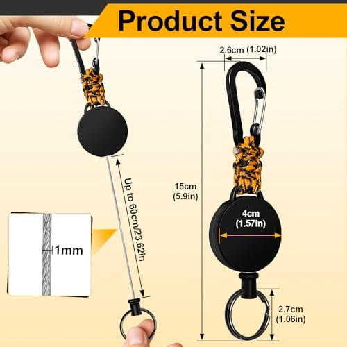 Retractable Keychain 4 Pieces Heavy Duty Carabiner Badge Holder Retractable Badge Reel ID Holder Extendable Key Ring Key Holder (Black + Green + Blue + Orange-Black)