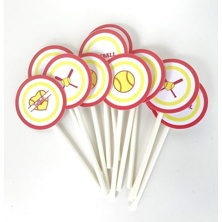 Softball Cupcake Toppers 12pcs , Cake Picks , Soft Birthday Decoration Party Supplies, Team Baby Shower Themed Celebration