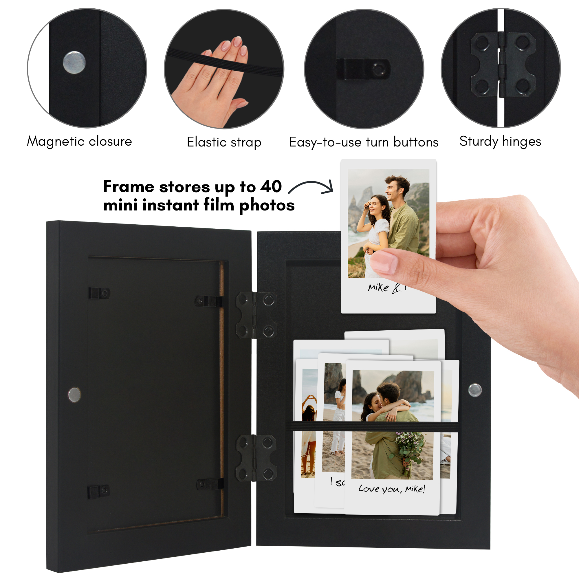 Americanflat 4x6 Picture Frame Storage with 2x3 Mat Instant Print Photos Quick Change Frames Holds Wall - Black