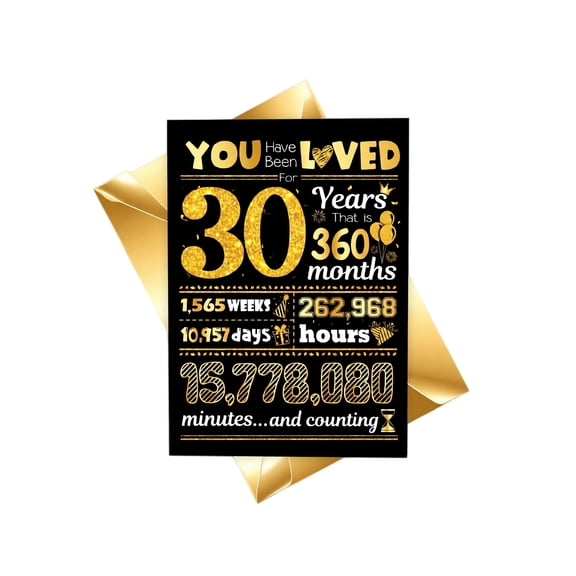 30th Birthday Anniversary Black Gold Card, Girl Boys 30th Birthday Decorations , Funny Gifts for Daughter Son Grandson, Nephew, Brother
