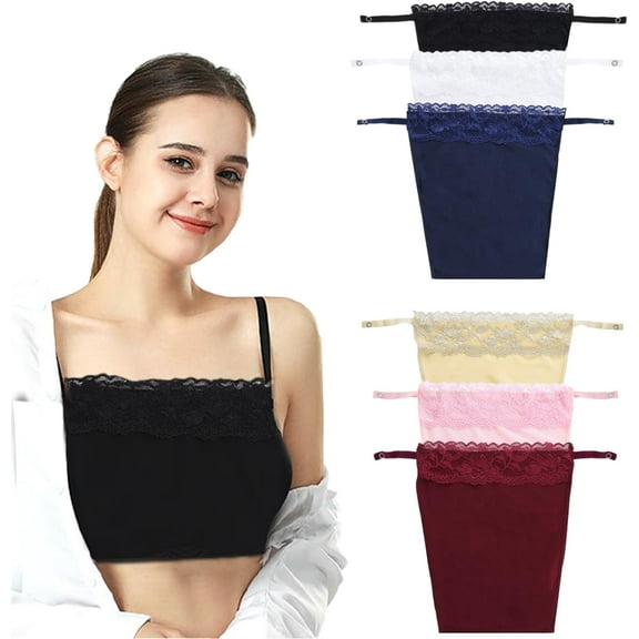 6PCS Modesty Panels for Low Cut Tops,Women's Lace Clip-on Imitation Camisole Bra Insert Overlay Modesty Panel Vest,Lace Anti Peep Anti-Exposure Mock Camisole Invisible Bra Vest for Low-Cut Tops,Dress