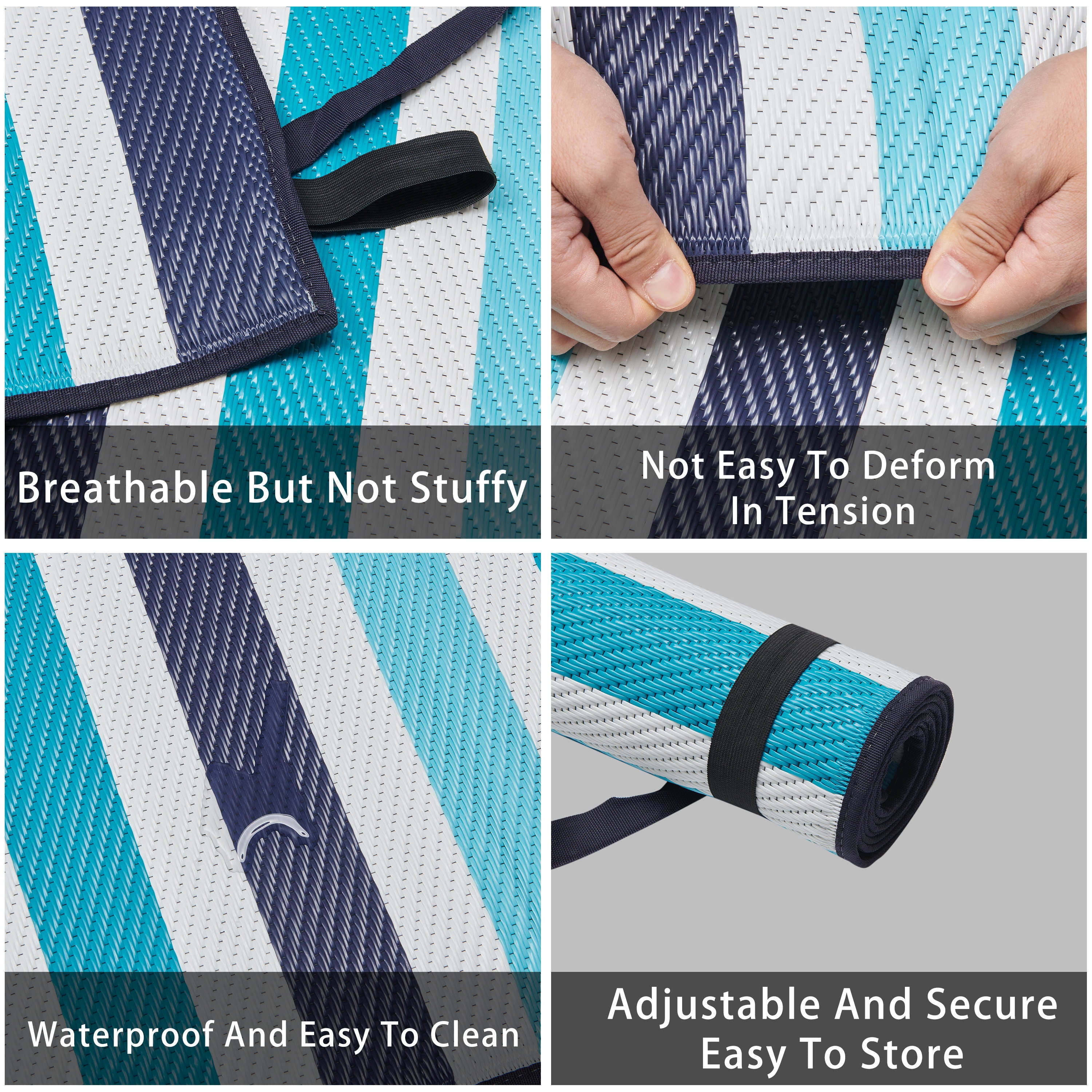 Mainstays 48"x72" ,100% Recycled Polypropylene, Outdoor Picnic, Camping Beach Mat Stripe -Lightweight Beach Mat