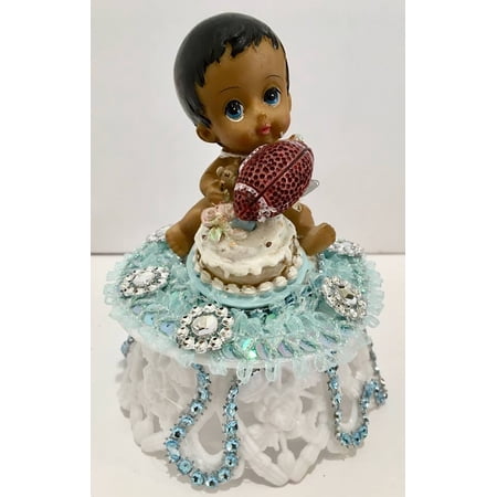 Ethnic Baby Boy With Football Baby Shower Cake Top Favor Decoration Ethnic Baby Boy With Football Baby Shower Cake Top Favor Decoration