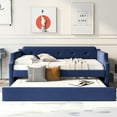 thumbnail image 2 of Blue Upholstered Daybed With Trundle, Twin - Linen Covered, Robust Wood Slat Assembly Trundle Fabric, Setup, 2 of 6