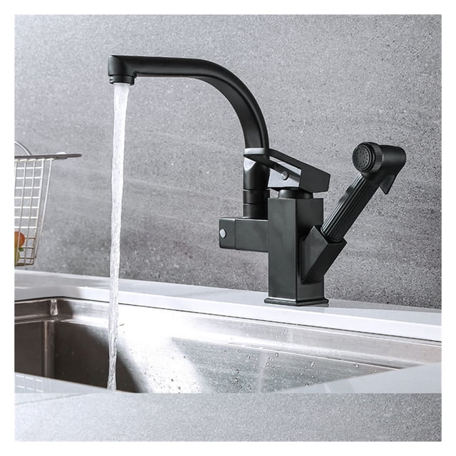 Kitchen Sink Faucet Black Deck Mounted Flexible Pull Out Mixer Tap Hot Cold Kitchen Faucet Spring Spout Chrome Silver Faucet ,Effortless Installation