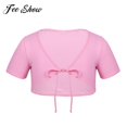 thumbnail image 2 of Kids Girls Short Sleeves Solid Cotton Ballet Bolero Top Cropped Shrug Cardigan Dance Practice Wedding Ballet Leotard Wrap Coat140 Gong Bohan LED, 2 of 2