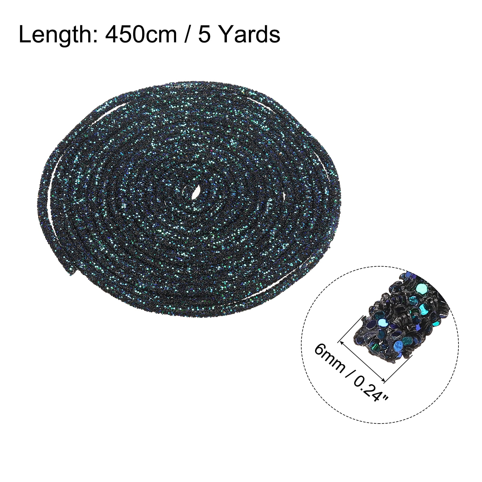 Uxcell 5 Yard 6mm 0.24 Inch Glitter Sequins Rope, 2 Pcs Sequins Rhinestone Tube Cord for DIY Wedding Dresses Costume Clothing Shoes Jewelry Accessory, Glitter Black
