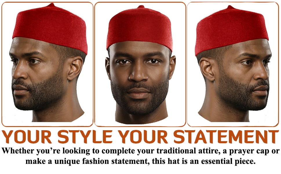 Red Wool Fez Hat for Men – Soft Felt Igbo Cap | Traditional African Hat Kufi