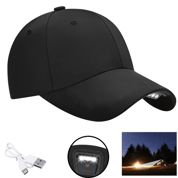 RoamRider Baseball Cap with Light, USB Rechargeable Adjustment Size Hands Free LED Baseball Caps for Night Fishing Camping, Black
