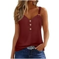 thumbnail image 2 of Otntypg Summer Tank Tops for Women Cute Adjustable Suspender V Neck Summer Button up Basic Shirts Loose Relaxed Fit Sleeveless Cozy Tunic Blouse Wine XXL, 2 of 7