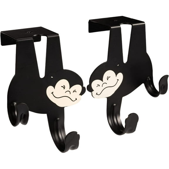 KooNiosio Coat Hook Over Door Hook with Monkey Cartoon Double Hook Black 2 Packs for Hanging Clothes, Towels, Bags.