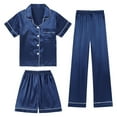 thumbnail image 2 of CAIXIA Girls Pajama Sets Size 6 3 Pieces Graphic Silk Pajamas for Kids Short Sleeve with Shorts & Long Pants Comfort Sleepwear Lounge Set 3pjs Nightwear,80-Dark Blue, 2 of 6