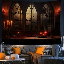 Honeeladyy Halloween Tapestry Wall Hanging Horror Castle Window Tapestry Gothic Spooky Backdrop Vampire Medieval Tapestries for Bedroom Living Room Dorm Wall Art Decor