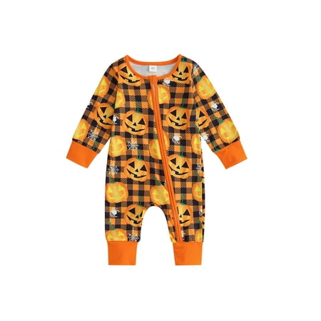 

Baby Boy Halloween Romper Long Sleeve Round Neck Ghost Pumpkin Print Bodysuit Onesies Clothes Outfit