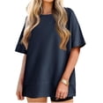 thumbnail image 4 of Short Sleeve Women Solid Casual Loose Side Split Shirt Tops, 4 of 6
