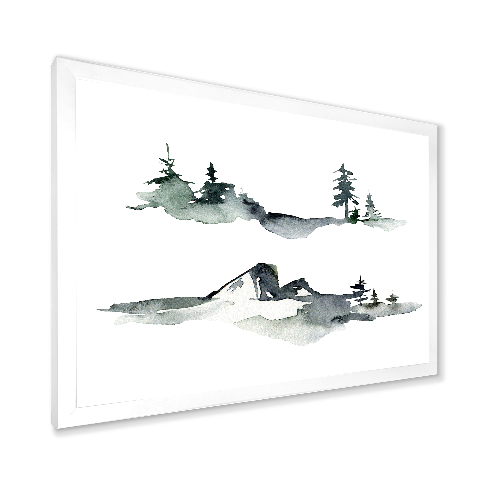 Designart 'Trees With Winter Dark Blue Mountain Landscape I' Modern Framed Art Print