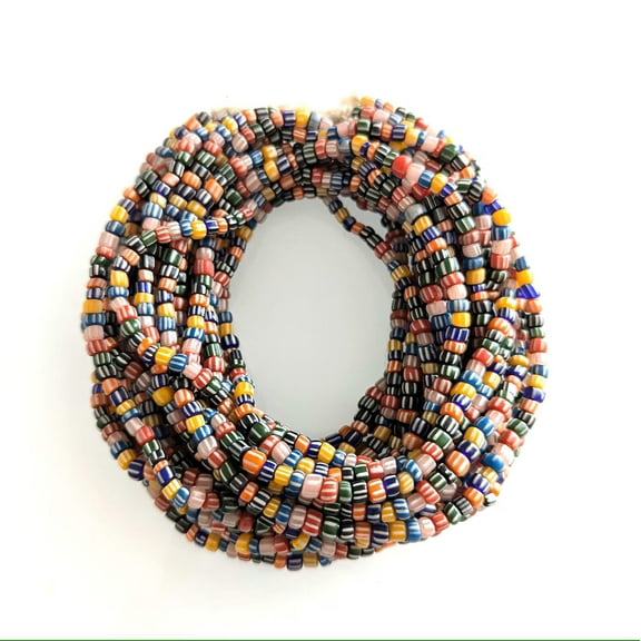 Java Trade Beads Striped Glass Beads 4 - 6mm Dark Mixed Colors. Sold per 24 inch / 61 cm strand