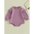 thumbnail image 3 of Musuos Baby Girls Romper, 3 6 12 18M Long Sleeve Crew Neck Solid Color Bodysuit Clothes for Casual Daily, 3 of 9