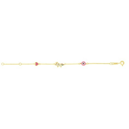 14 Karat Yellow Gold Kids Unicorn Bracelet 5 1/2 Inches